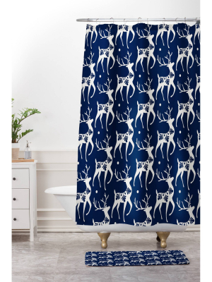 Dashing Through The Snow Deer Shower Curtain Blue - Deny Designs