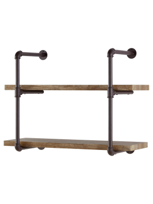 31.5" X 24" Two Tier Industrial Pipe Wall Shelf Brown - Danya B.