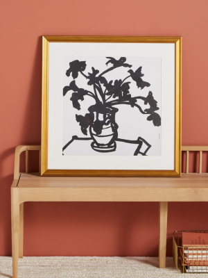 Black Acrylic Drawing Of A Plant Wall Art