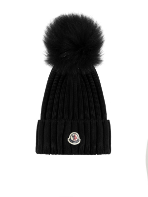 Moncler Logo Patch Pompom Beanie