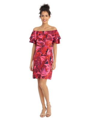 Denise Off The Shoulder Floral Ruffle Dress - Petite