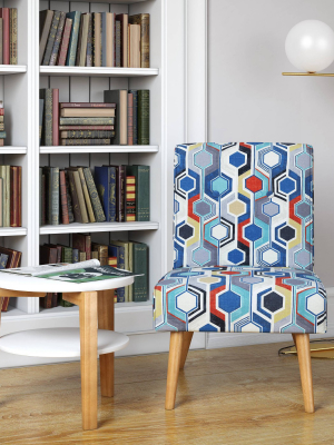 Webster Button Tufted Armless Chair Beehive Print Blue - Handy Living