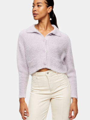 Lilac Knitted Ribbed Polo Cardigan