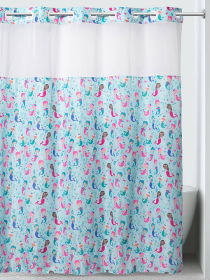 71"x74" Mermaids Shower Curtain With Pvc Storage Pocket Liner - Hookless