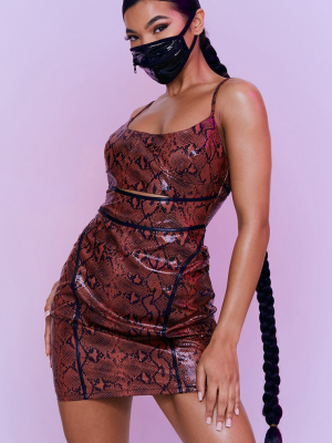 Maroon Snake Pu Binded Bodycon Dress