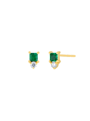 Mini Emerald Birthstone Studs - Yellow Gold