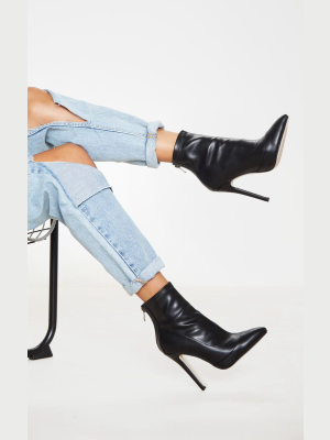 Black Pu Pointed Ankle Sock Boots