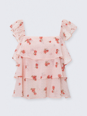 Tiered Flounce Floral Top