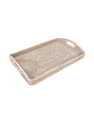 Large Woven Tray With Handles In Whitewash