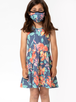 Kids Face Mask - Cobalt Floral