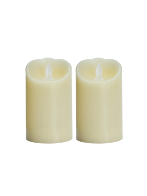 3" X 5" 2pk Unscented Led Flickering Flame Pillar Candle Set Cream - Threshold™