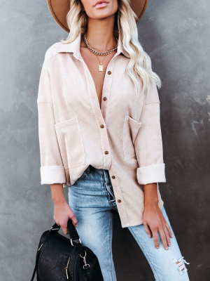 Refresh Pocketed Button Down Corduroy Top - Beige - Final Sale