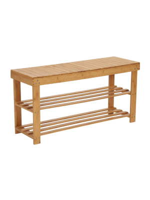 Household Essentials 2 Tier Shoe Storage Bench Bamboo