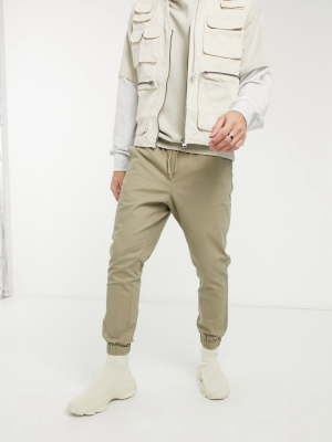 Asos Design Tapered Chino Sweatpants In Beige