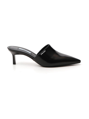 Prada Logo Pointed-toe Mules