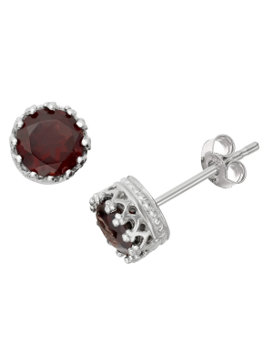 6mm Round-cut Garnet Crown Earrings In Sterling Silver