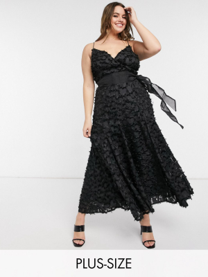 Forever U Curve Midi Dress With Fringe 3d Fabrication In Black