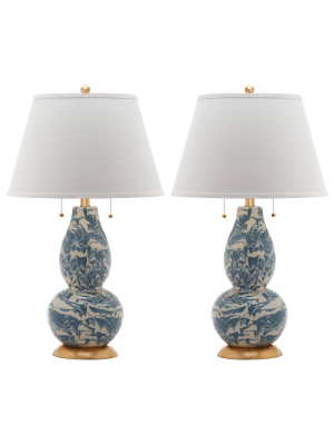 Set Of 2 Color Swirls Glass Table Lamps Light Blue/white - Safavieh