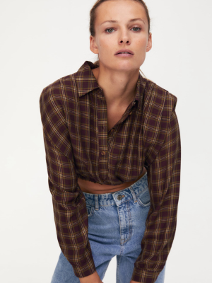 Plaid Shoulder Pad Blouse