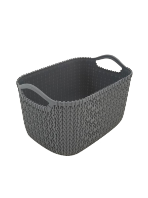 Homz 2211050 9.5 Inch Durable Weave Style Rattan Plastic Gray Versatile Storage Bin Basket Organizer With Handles, Small