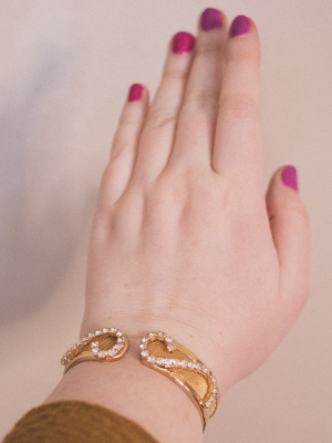 Vintage Gold Mesh Clamper Bracelet With Diamante