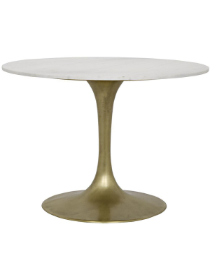 Noir Laredo 40" Table W/ White Stone Top - Antique Brass