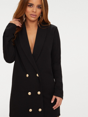 Petite Black Gold Button Blazer Dress