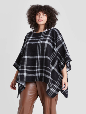 Women's Plus Size Plaid Poncho Sweater - A New Day™ Black