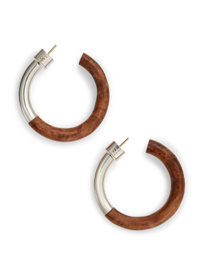 Silver & Wood Hoop Earrings