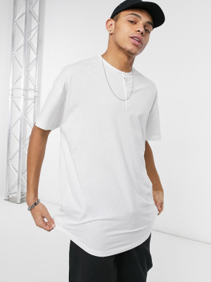 Asos Design Relaxed Fit Longline Band Collar Tee In White