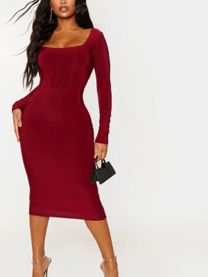 Shape Burgundy Slinky Panelled Long Sleeve Midi...