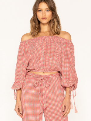 Lady In Coral Gingham Top