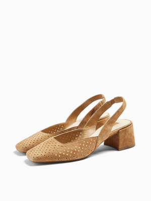 Joss Tan Leather Perforated Block Heels