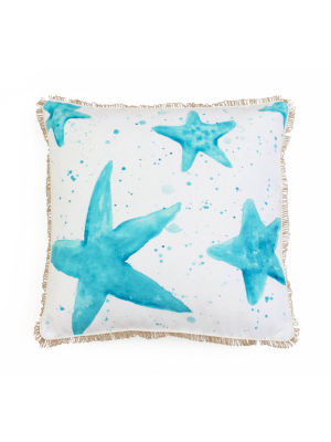 Décor Therapy 20"x20" Starfish Splatter Printed Faux Linen Loop Throw Pillow White/blue