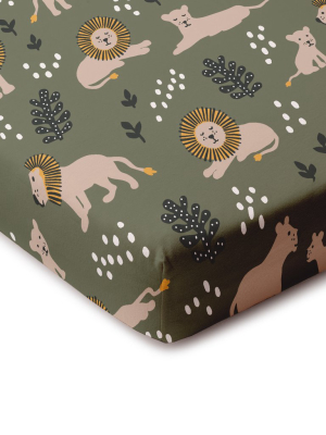 Fitted Crib Sheet - Lions Forest Green