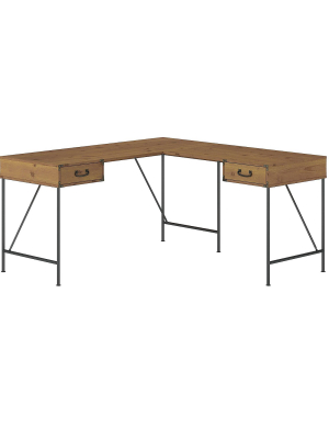 Bush Furniture Ironworks 60 L-shaped Desk Vintage Golden Pine Ki50112-03