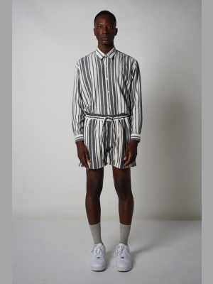 Black + Ecru Varied Stripe Cropped Short