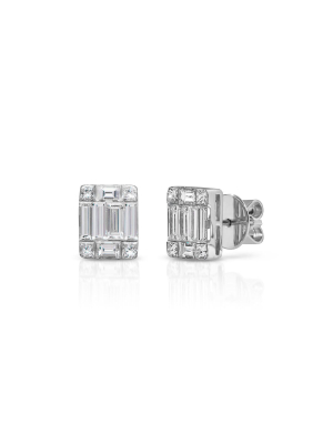 14kt White Gold Baguette Diamond Astor Stud Earrings