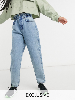 Reclaimed Vintage Inspired The '96 Mom Jeans With Gathered High Waist In Vintage Blue Wash