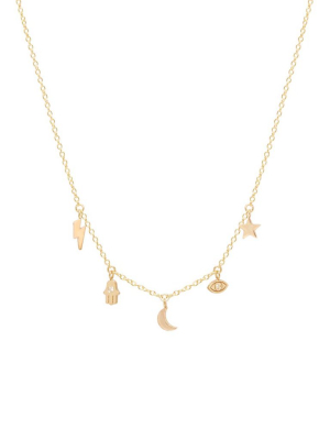 14k Itty Bitty Diamond Celestial Dangle Necklace