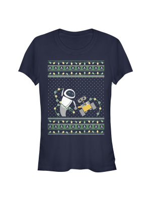 Junior's Wall-e Ugly Christmas Robots T-shirt