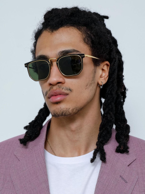 Saul D-frame Sunglasses In Black And Yellow Gold (men's)