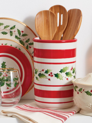 Holiday Handpaint Stripe Utensil Crock Set