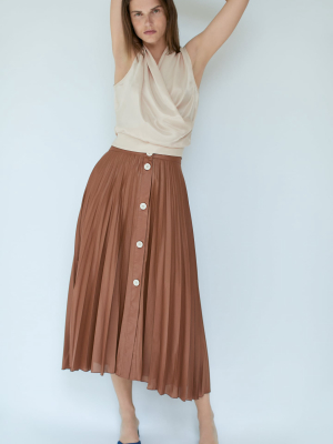 Pleated Buttoned Skirt