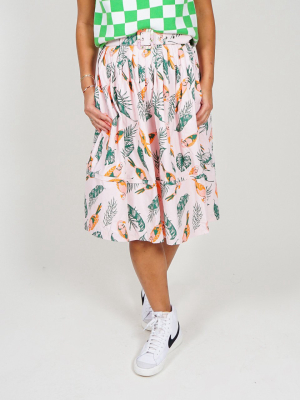 "siri" Belted Pin Tuck Skirt With Pockets - Tropical Birds