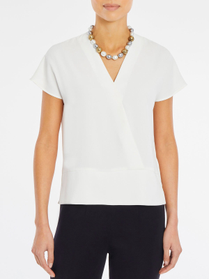 Short Sleeve V-neck Crepe De Chine Blouse