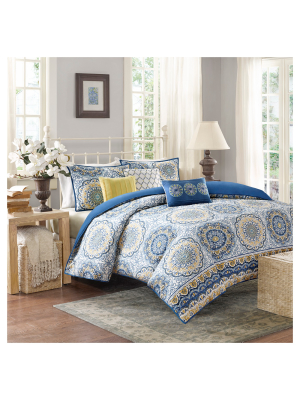 Menara Medallion 2-in-1 Duvet Set Blue - 6pc