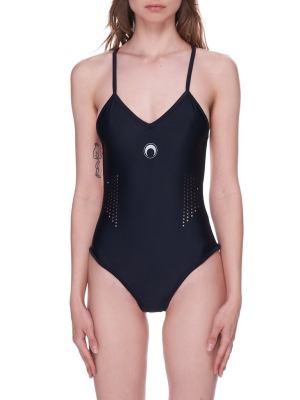 Cross Over Back Logo Swimsuit (t118w-black)