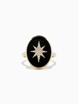 Effy Novelty 14k Yellow Gold Onyx And Diamond Star Coin Ring, 7.38 Tcw