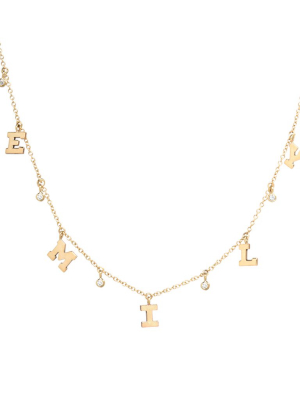 14k Dangling Diamonds & Letters Charm Necklace